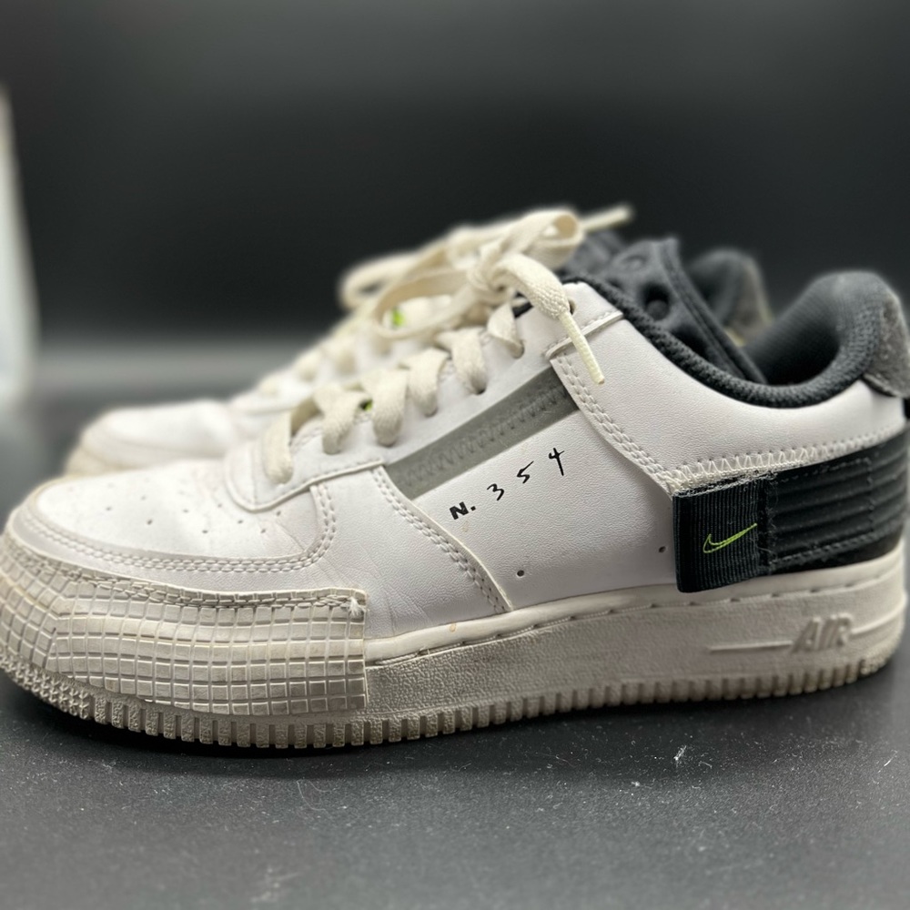 Nike Air Force 1 Type White Black Volt  size 5.5 men Size 7 women